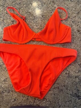 Hollister Ribbed Bright Orange Bikini Set
